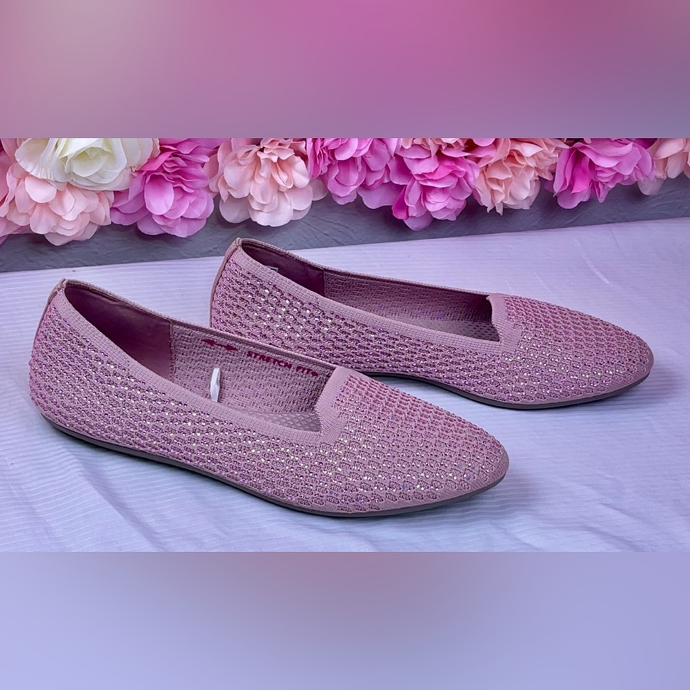 Skechers Cleo Sparkle Knit Loafers Memory Foam Sz 11
